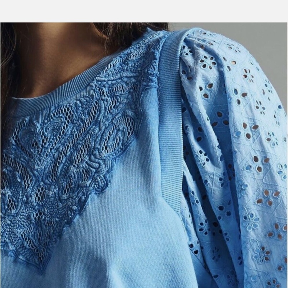 Pilcro Light Blue Lace-Detail Sweatshirt - Picture 3 of 9